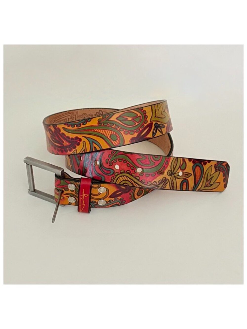 Unisex JON WYE Leather Paisley Belt Western Retro Made in USA Men Women 46"